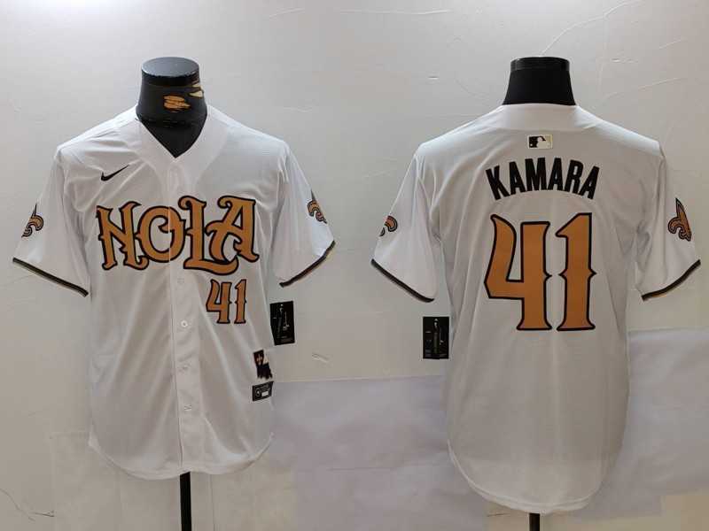 Men%27s New Orleans Saints #41 Alvin Kamara White Nola Baseball Jerseys